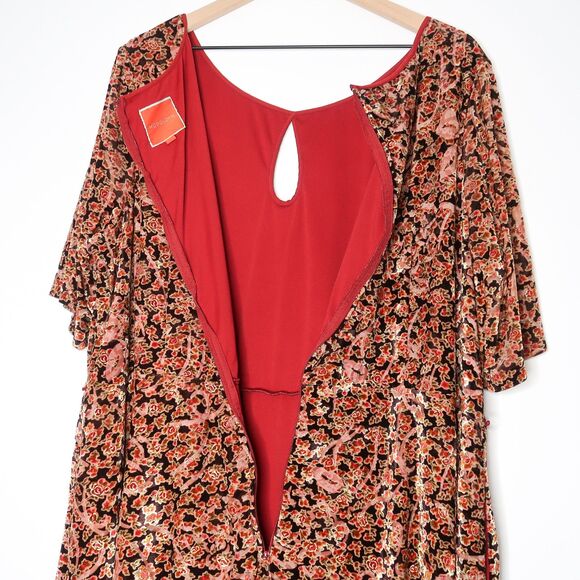 ModCloth Womens Velour Dress Plus Size 4X Red Gold Brown Floral Event Cocktail - Picture 10 of 13